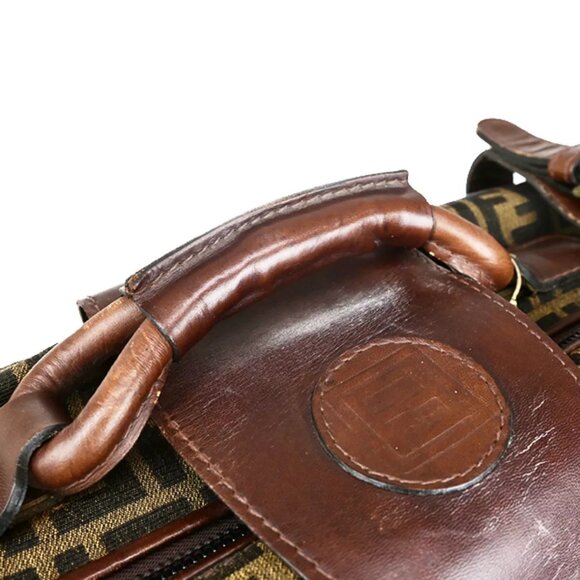 FENDI Logo Zucca Pattern Suitcase Travel Hand Bag Canvas Leather Brown - Picture 7 of 16